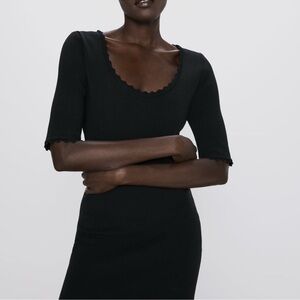 Zara Black Scalloped Knit Top